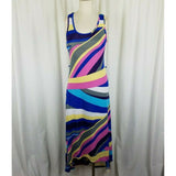 True Rock Hi Lo Psychedelic Stretch Jersey Knit Maxi Dress Womens S Assymetrical