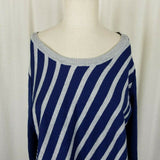 Liz Claiborne Diagonal Striped Knit Asymmetrical Hi Lo Sweater Womens L Blue