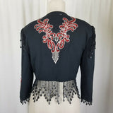 Alex Evenings Beaded Avant Garde Fringe Glam Rock Jacket Cropped Bolero Womens S