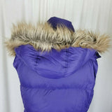 LL Bean Hooded Fur Trim Goose Down Nylon Quilted Puffer Vest Womens S Purple