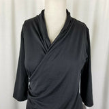 Matti Mamane Black Ruffled Ruched Faux Wrap Jersey Knit Dress Womens 2 M NWT