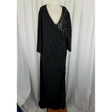 Black Side Ruched Stretch Faux Wrap Maxi Dress Lace Accents Womens 2X Plus Size