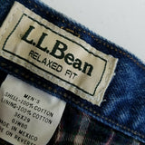 LL Bean Relaxed Fit Plaid Flannel Lined Insulated Denim Blue Jeans Mens 36 36x29