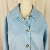 London Fog All Weather Suede Jacket Coat Womens M Powder Blue Faux Vegan Vintage