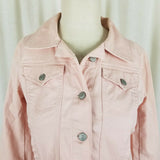 Ann Taylor Loft Baby Pink Cropped Trucker Denim Jean Jacket Womens XS 3/4 Sleeve