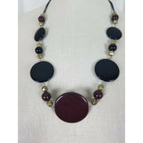 Glass Circles Flat Beads BEADED NECKLACE Contemporary Statement Piece Burgundy