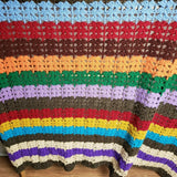 Vintage Crochet Striped Rainbow Afghan Grandma Blanket Handmade 50x78 Twin Full