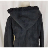 Esprit Vegan Sherpa Shearling Fur Faux Suede Hooded Parka Jacket Peacoat M