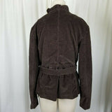 LL Bean Belted Tie Sash Ruffled Corduroy Blazer Jacket Womens 14 Chocolate Brown