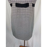 Jones Wear Dress Black & White Woven Mottled Tweed Belted Empire Waist Womens 14