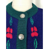 Pitlochry Scotland Wool Knit Floral Pewter Buttons Cardigan Sweater Womens M L