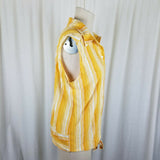 Rain Striped Sleeveless Button Up Tie Knot Waist Top Tunic Blouse Womens L White