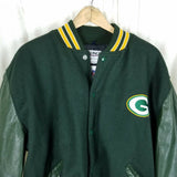 Vintage DeLong Green Bay Packers Letterman Sports Jacket Wool Leather Mens XL