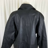 Vintage Workers For Freedom London Black Leather Double Breasted Coat Womens 16