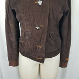 Adidas Germany Corduroy Blazer Jacket Womens M Chocolate Brown Knit Cuffs 2005