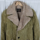 Sears Sportswear Vegan Faux Shearling Suede Western Peacoat Car Coat Mens 40 Tan