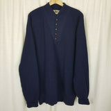 LL Bean Rag Wool Shawl Collar Henley Leather Buttons Knit Sweater Mens L Vintage