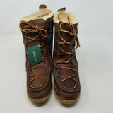 LL Bean Wicked Good Lodge Boots Shearling Wool Plaid Leather Snow Tall Womens 8