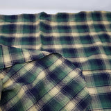 Vintage Soft Cotton Plaid Woven Fabric 1+ yards Green Tan Navy Tartan Scotch