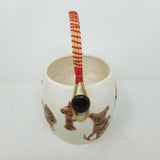 Vintage Colonial 3D Wood Handled Porcelain Ceramic Bucket Planter Raised Print