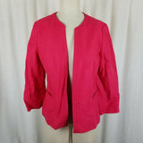 Talbots Linen Open Front Swing Blazer Jacket Womens 8 3/4 Sleeves Bright Pink
