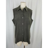 Jessica Holbrook Faux Suede Microfiber Sleeveless Button Up Shirt Top Womens L
