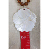 Carved Iridescent Mother of Pearl Shell Pendant Wood Beads NECKLACE Jewelry