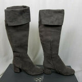 Vince Camuto Tall Knee Hi Gray Leather Fold Over Riding Boots Boho Womens 7.5