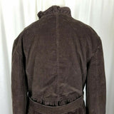 LL Bean Belted Tie Sash Ruffled Corduroy Blazer Jacket Womens 14 Chocolate Brown