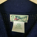 LL Bean Rag Wool Shawl Collar Henley Leather Buttons Knit Sweater Mens L Vintage