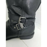 G by Guess Black Leather Boots Womens 7 Tall Knee High Zip Up Buckles Riding