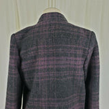 Paul Levy Purple Plaid Mohair Wool Midi Peacoat Womens M  L Vintage 80s Black