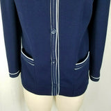 Butte Knit Polyester Blazer Jacket Vintage MCM Womens M Navy Blue White Piping