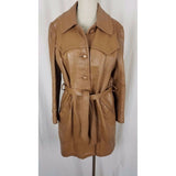 New England Sportswear Co Belted Brown Leather Jacket Peacoat Western Womens 14