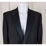 Vintage After Six Black Wool Single Button Tuxedo Suit Jacket TUX Satin Mens 43R