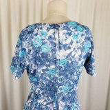 Vintage Wilshire of Boston Blue Floral Twirl Day Dress Womens XS S 40s 50s MCM