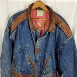 Vintage Urban Outfitters Denim Leather Bomber Jean Jacket Mens L Quilted Liner