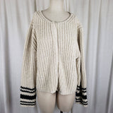 Eddie Bauer Striped Fisherman Ribbed Snap Cardigan Knit Sweater Jacket Women XLT