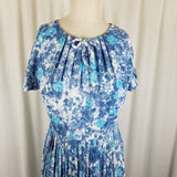 Vintage Wilshire of Boston Blue Floral Twirl Day Dress Womens XS S 40s 50s MCM